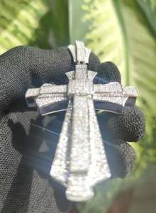 Iced Out <b>Cross</b> Pendant VVS1 Moissanite, 925 <b>Sterling</b> <b>Silver</b> Hip Hop Necklace Statement Religious Jewelry by Silvoura - Product Image 5