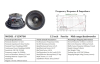 Speaker Audio PRO 12 Inch Woofer 3.5inch Voice Coil 12inch pro driver mid bass untuk Kabinet Speaker Depan Single Bass