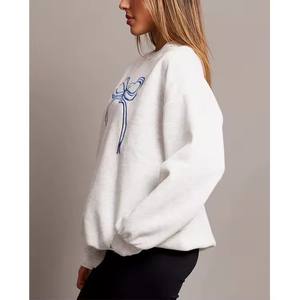 Sudadera transpirable de moda de invierno con diseño de lazo 100% tela de lana de algodón para mujer - Product Image 5