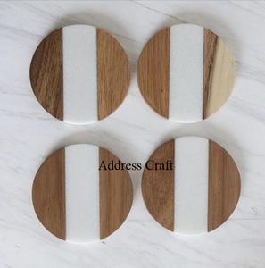 Ensemble de sous-verres à thé avec logo personnalisé vaisselle de 4 pièces ronde en bois marbrée chic pour la maison hôtel restaurant style classique - Product Image 2