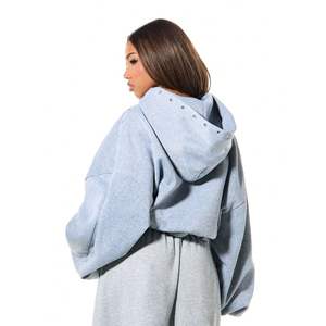 Sudadera con Capucha Extra Grande para Mujer con Logotipo Personalizado, Estampado Puff, Pedrería, Forro Polar Cálido de Invierno, Algodón, Ojales Metálicos - Product Image 2