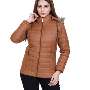 Wholesale Best Quality High Street Style Women Knitted Nylon Polyester Puffer Jacket Hooded Zipper <b>Waterproof</b> Breathable Plain - Product Image 1