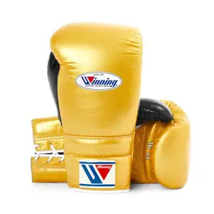 Vente chaude en cuir véritable gants de boxe gagnants plein or noir Thamb coup de pied boxe formation professionnelle à lacets paire de boxe