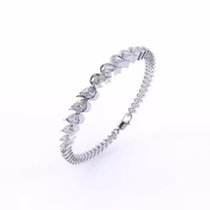 Shining Gold Lab Grown Moissanite Bracelet and Bangle for Girls Leaf Petal Pear Shape Diamond Jewelry - Product Image 3