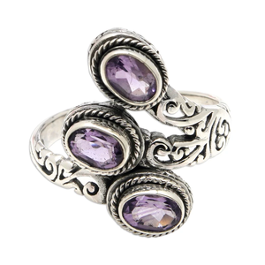 Anillo de cóctel de amatista de tres facetas, joyería de moda de piedras preciosas de estilo bohemio bonito para hombres y mujeres para fiestas de boda cristianas - Product Image 1