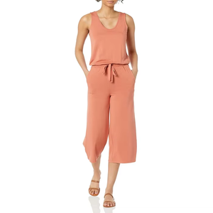 Ensemble de combinaison deux pièces en toile unie au-dessus du genou pour femme, 100 % coton respirant, tenue de sport pour la gym et le fitness - Product Image 1