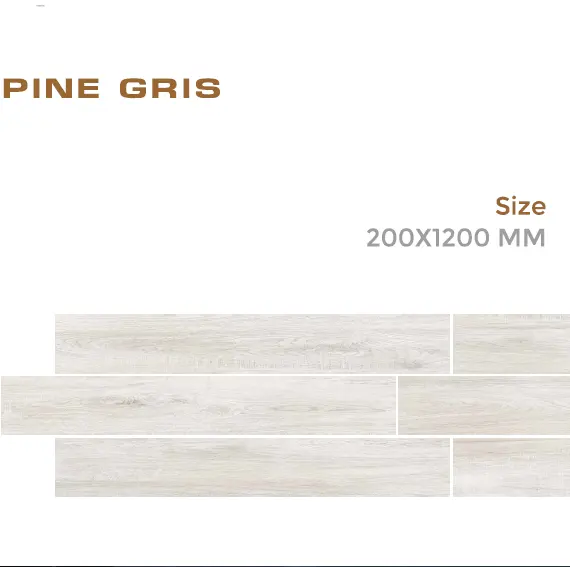 20x120cm 크기의 나무 판자 Novac의 모델 "Pine Gris" 에서 안뜰 바닥재에 대한 펀치 효과가있는 도자기 나무 타일