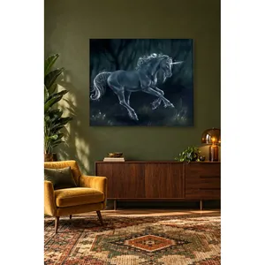 Impression sur toile de Fida, la licorne au galop dans une forêt nocturne - Product Image 1