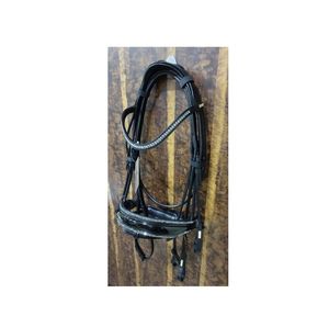 Brida doble anatómica de cuero enrollado con riendas Brida de caballo banda nasal patente brillos y tocado suave Brida de caballo - Product Image 5