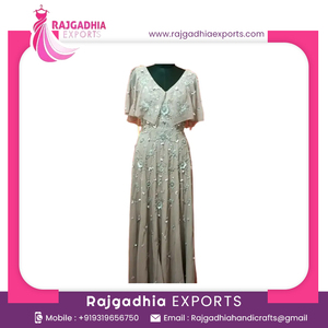 Rajgadhia Exports Formal Wedding Beaded Fancy Party Evening <b>Gown</b> Chapel Train Floor-Length V-neck Polygeorget Material for Women - Product Image 2