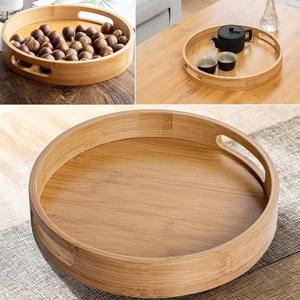 Bandeja de madera de forma redonda con asas, perfecta para desayuno, café, aperitivos, fiestas y decoración del hogar - Product Image 3