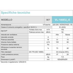 Unidad de Recuperación de Calor Entalpica Descentralizada Mitsubishi Lossnay VL-100EU5-E para Sistemas HVAC - Product Image 5