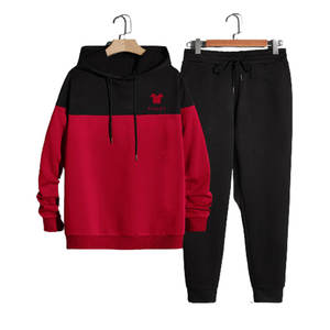 Survêtement décontracté 100% coton grande taille pour hommes, ensemble veste à capuche et pantalon respirants avec motif solide pour l'hiver, vente en gros - Product Image 1