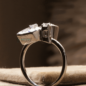 Anillo de Compromiso de Plata de Ley con Diamante Cultivado en Laboratorio, Corte Pera y Redondo, Engastado en Puntas, Estilo Único para Mujer - Product Image 5