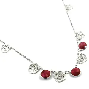 Collier fin en argent 925 pour femme, bijoux floraux, avec accent de rubis rose - Product Image 2