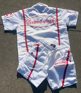 Conjunto corto de camisas con botones de dos piezas de nailon OEM para hombre, chándal cortavientos de estilo único con logotipo personalizado - Product Image 2