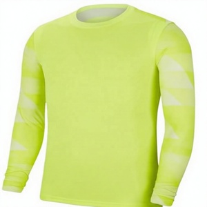 Camiseta de Fútbol de Manga Larga con Cuello Redondo para Hombre, Color Verde Neón, 100% Poliéster, Absorbe la Humedad, Ajustada, Ropa Deportiva para Todas las Temporadas - Product Image 1