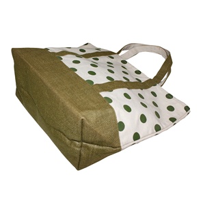 Sac fourre-tout en toile à imprimé à pois Allover pour femmes avec fond et poignée en jute pour cadeaux et achats - Product Image 4