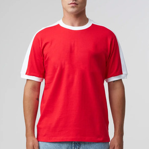 Camisetas de hombre con ribete en contraste, camisetas de algodón 100% transpirables con estampado personalizado, camisetas de hombre de peso pesado alto - Product Image 1
