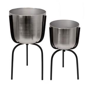 Set Of 2 Gorgeous Design Metal Decorative Planter For Home Hotel & Garden Outdoor & Indoor Decor With Black <b>Stand</b> Planter Pot - Product Image 1