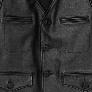 Gilet en cuir pour homme, court, col en V, respirant, élégant, coupe ajustée, style rétro western, veste décontractée - Product Image 5