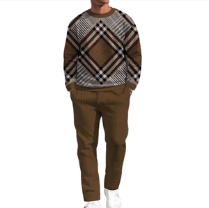 Conjunto Deportivo de Hombre, Estilo Vintage, Bordado, con Media Cremallera, Informal, para Calle, Sudadera Polar Suave, Pantalones Jogger, Moda Otoñal, Rápido - Product Image 1