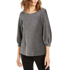 Haut pour femme Alfani à broderie florale, manches bouffantes décontractées en maille métallisée, taille S, toutes saisons - Product Image 1