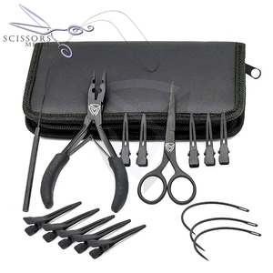 Tijeras Profesionales de Metal Negro Mate, Venta al por Mayor, Acero Inoxidable de Grado Quirúrgico, Color Personalizado, para Extensiones de Cabello - Product Image 1