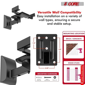 5Core Speaker Wall Mount Adjustable Swivel 15 Inch Space Bookshelf <b>Brackets</b> Pair - Product Image 2