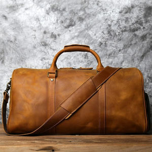 Portable grande capacité étanche luxe fermeture éclair poche humide en cuir Sport voyage gymnastique week-end sac polochon pour hommes - Product Image 2