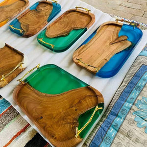 Luxury Handmade <b>Epoxy</b> Resin Olive Wood Serving Tray With Golden Handles Decorative Kitchen Platters Food Hotel Restaurant Bistro - Product Image 1