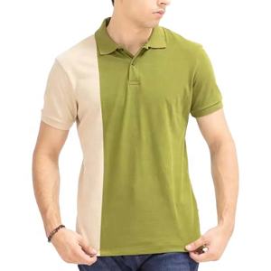 Polos Slim-Fit à col haut pour hommes, vêtements de fitness d'été à imprimé de couleurs contrastées, t-shirts en coton de grande taille à bas prix - Product Image 1