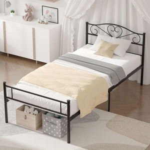 Estructura de cama con plataforma de metal doble con cabecero y estribo, listones de acero, sin resorte de caja, negro mate - Product Image 1