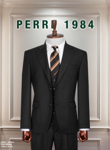 Costume d'affaires bleu Zeng pour homme, simple boutonnage, col à revers, coupe droite, en laine infroissable, tenue formelle - Product Image 4