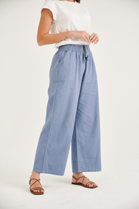 Pantalon en coton et lin à jambes larges et hautes unisexe taille personnalisée respirant coupe ample élastique le plus populaire pour l'été design avec cordon de serrage meilleur milieu - Product Image 4