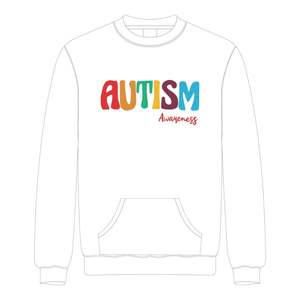 Concienciación sobre el autismo Chenille bordado blanco cuello redondo pulóver sudadera Unisex algodón polar apoyo autismo diseño de rompecabezas - Product Image 2