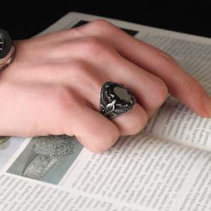 Wholesale Azuris 925 Sterling Silver Ottoman Men's <b>Ring</b> with Natural Stone Agate Handmade in Turkey VALKH1093 - Product Image 3