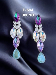 Dazzling Lightweight Rainbow Gemstone Drop <b>Earrings</b> Multishape Stone Trendy <b>Long</b> Bridal Party Jewelry Rhodium-Plating Women's - Product Image 1