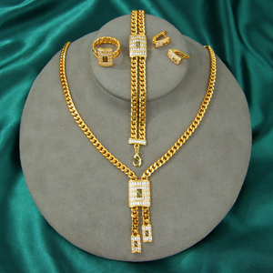 Parure de bijoux en zirconium de style italien, plaqué or 21 carats, style hip-hop de Dubaï, ensembles de colliers Monaco pour femmes, pour événements et soirées - Product Image 2