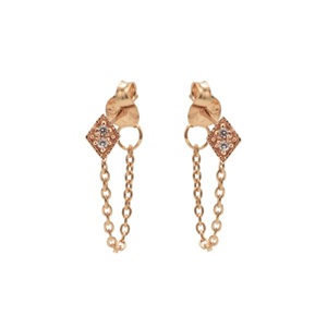 Nouvelle chaîne en or massif 10 carats à la mode laboratoire cultivé diamant boucle d'oreille pierres précieuses oreille goujon attaché avec chaîne de goutte bijoux fins boucles d'oreilles - Product Image 2