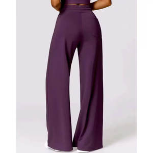 Pantalon de jogging à taille élastiquée, style tendance, vêtements de sport, pantalon droit, vêtements d'extérieur, pantalon de survêtement ample pour femmes, respirant, couleur unie - Product Image 2