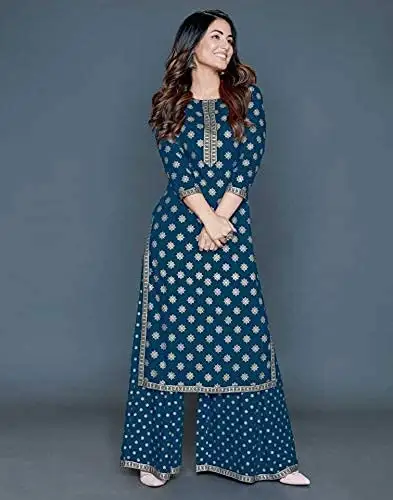 Ấn Độ Handmade Rayon plazo Kurti Set Pakistan Dài Phụ Nữ Kurtis Cho Phụ Nữ Trong Ấn Độ Phụ Nữ Dân Tộc Của Quần Áo