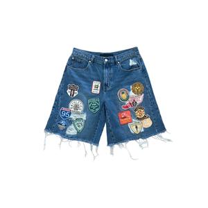 Écusson personnalisé brodé Short en jean streetwear décontracté pour homme Vintage Y2K Graphic Distressed Acid Light Dark Straight pour l'été - Product Image 3
