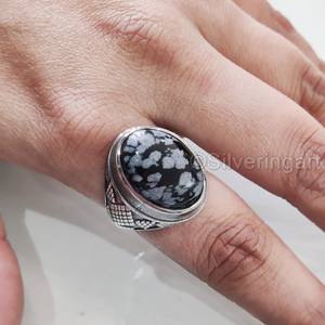 Mayorista Anillo para hombre Copo de nieve natural Obsidiana Piedra preciosa Anillo de piedra natal Todos los tamaños Joyería de fiesta árabe Anillo de plata esterlina 925 - Product Image 4