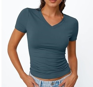 Camiseta de Hombre de Color Sólido con Cuello en V, 100% Algodón, Tela Oxford, Corte Regular, Manga Corta, Casual, Transpirable, Ecológica, de Secado Rápido - Product Image 2