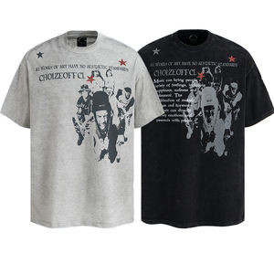 Camiseta de Jersey de Manga Corta Informal 100% Algodón de Marca Moderna, Antiarrugas, Ecológica, con Estampado Retro, Estilo Hip Hop Holgado para Hombre - Product Image 1