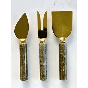 Juego de cuchillos de queso cortadores de acero inoxidable hechos a mano coloridos y simples con mango de mármol y madera para servir el desayuno de queso - Product Image 6