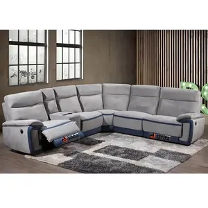 High elasticity Metal Genuine Leather PU Fabric L Shape Sectional Home Furniture American Design Fabric Velvet 7 Seater Sofa Set