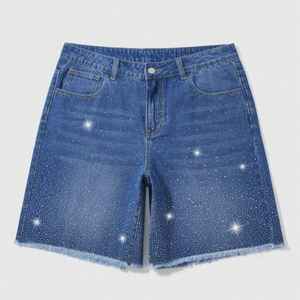 Shorts en jean pour hommes en tissu de coton à ourlet brut avec fermeture éclair de style vintage, shorts en jean pour hommes faits sur mesure avec strass - Product Image 3