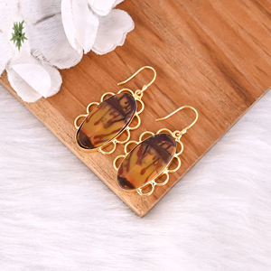 Pendientes Colgantes de Latón Antiguo para Mujer, Pendientes de Piedra Preciosa de Jaspe Malinga, Pendientes Hechos a Mano de Latón de Alta Calidad, Pedido al por Mayor - Product Image 3